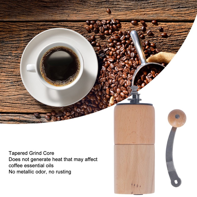 Manual Coffee Grinder Adjustable Coarseness Quiet Portable Wooden Hand Crank