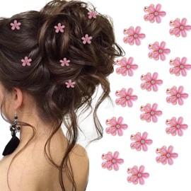 Ao Yee ZGL 16 Pcs Small Sized Mini Pearl Claw Clips with Floral Design, Decorative Hair Accessories for Women and Girls, Ideal as Sweet Artificial Bangs Clips