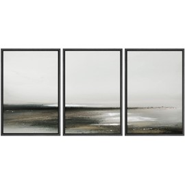 SIGNWIN Framed Canvas Print Wall Art Set Minimal Pastel Lake Country Landscape Nature Abstract Illustrations Modern Art Decorative Nordic Rustic for Living Room, Bedroom, Office - 16"x24"x3 Black