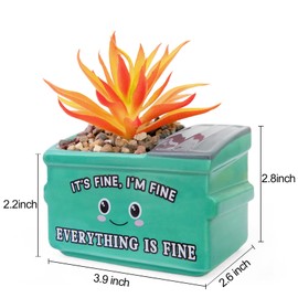 YINUOWEI Emotional Support Dumpster Fire Desk Decor, Fake Plants in Ceramic Succulent Pots, Motivational Positive Thinking Office Desk Accessories, Funny Gifts for Women, Men, Coworkers