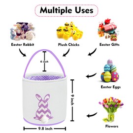 LEADTEAM Easter Basket for Kids,Easter Bunny Basket with Rabbit Tails, Easter Egg Hunting Bag Storage Gifts Toys Bucket Canvas Tote Party Decorations Easter Gifts (Purple)