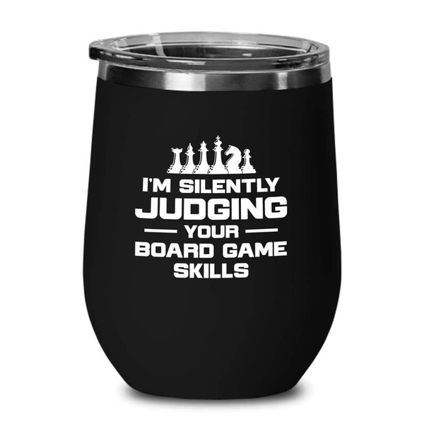 Chess Black Wine Tumbler 12oz - board game skills -
