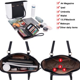 Purses for Women Large Tote Shoulder Color Blocking Handbags Top Handle Satchel Women Purse Wallet set 2pcs BlackWhite