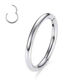 AROWRO G23 Titanium Hinged Nose Rings Hoop 20G 18G 16G 14G 12G 10G Seamless Piercing Rings for Nose Septum Cartilage Helix Tragus Conch Rook Daith Lobe Diameter 6 mm to 14 mm, Titanium