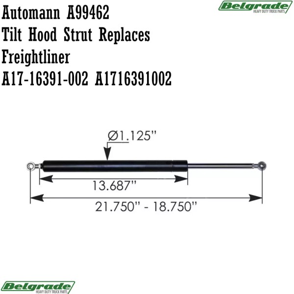 Automann A99462 Tilt Hood Strut Replaces Freightliner A17-16391-002 A1716391002