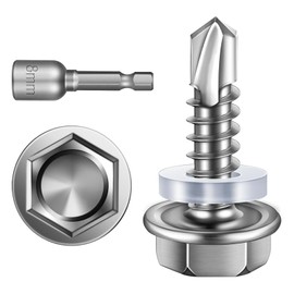 Pack of 25 Hexagon Drilling Screws 6.3 x 25 mm, Self-Tapping Screws, Stainless Steel Tapping Screws, Trapezoidal Sheet Metal Screws with Sealing Disc and Hexagonal Socket Spanner