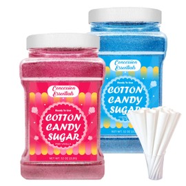 Cotton Candy Floss Sugar -Pink Vanilla and Blue Raspberry /2lb Jars Each Flavor with 100 Paper Cotton Candy Cones