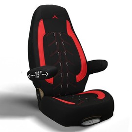 ALFA-WAYS Seat Covers for Trucks fits Peterbilt 579, 579EV, 589, 567 Suspension Seats Red Short Armrests 15" - Truck Seat Covers Protection - Heavy Duty Trucks Accessories Quilted Eco-Leather