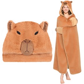 Capybara Wearable Blanket Hoodie for Women & Kids, Premium Soft Thick Plush & Sherpa Fleece for Ultra Warmth, Throw Wrap with Giant Hood, Easy Movement, Capybara Gifts for Adults Girls, Oversized