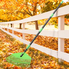 Plastic Leaf Rake with Adjustable 73'' Handle-Lightweight&Anti-Break Nylon Head,16.5'' Wide Yard & Garden Rake for Leaves, Grass, Pine Needles,Gentle On Lawn Garden-Easy to Use for Women,Seniors&Kids