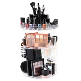 SUNFICON Rotating Makeup Organizer 360 Rotation Cosmetic Storage Holder Crystal Clear Acrylic Makeup Turntable Spin Display Stand Bathroom Bedroom Countertop Vanity Dressing Table Gift Girl Lady Women