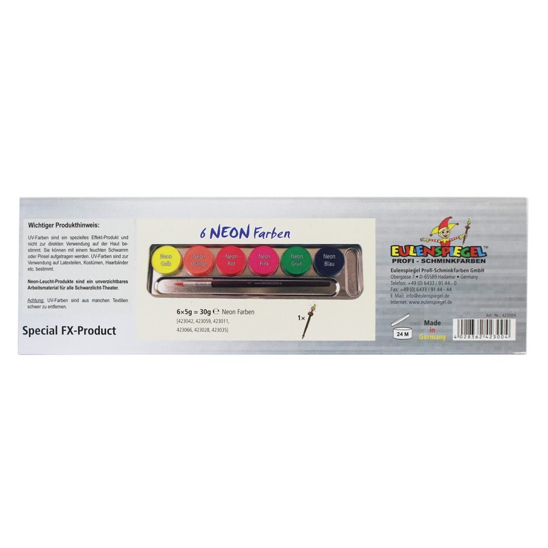 Eulenspiegel Make-Up Palette Metal with 1 Brush and 6 Neon
