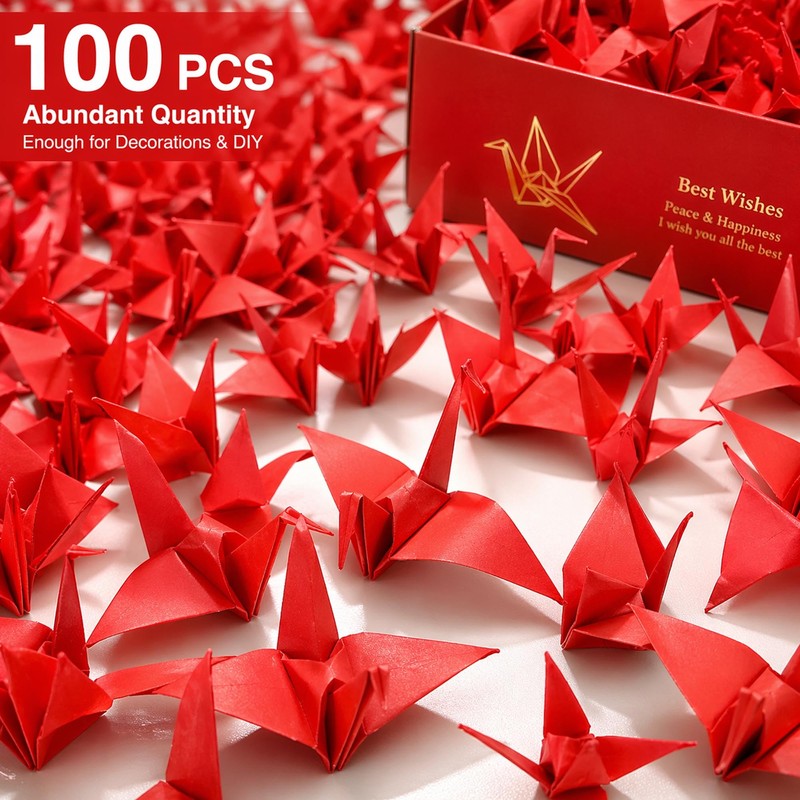 VTOS Origami Paper Crane, 100 Pcs Premade Paper Origami Cranes