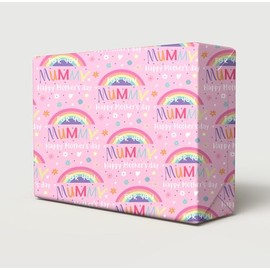 2 Sheets Mother's Day For You Mummy Rainbow Design Wrapping Paper Flowers And Hearts On Pink Background Gift Wrap (PA)