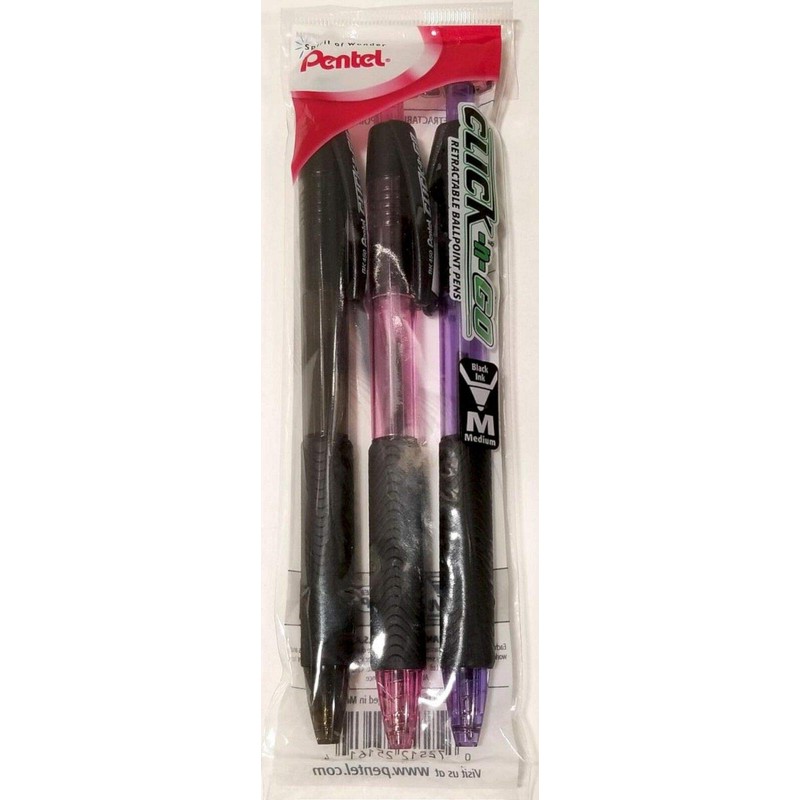 Pentel Click-n-Go Retractable Ballpoint Pens, Medium Black Ink, 3-Pack (BK450PP3M)