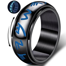 Anxiety Fidget Ring for Men - 8mm Glow-in-the-dark Viking Rune Stainless Steel Rotating Spinner Ring, Stress Relief Norse Symbol Jewelry Gift for Adults (Black, 11)