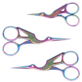 Embroidery Scissors, Small Stork Scissors Crane Design Sewing Scissors, Stainless Steel Sharp Scissors, Suitable for Embroidery, Needlework, DIY Crafts and Daily Use, Set of 3, Colorful