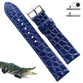 vinacreations Men's Crocodile Leather Watch Band, Replacement Watch Strap, Lizard Leather, Ostrich Leather, Slim Strap with Buckle, Handmade