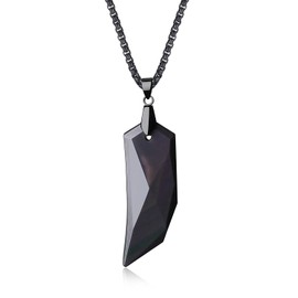 coai Stainless Steel Necklace with Wolf Tooth Pendant, Base Metal, obsidian