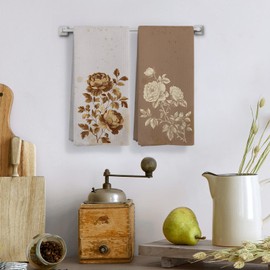 Qeheb Vintage Floral Kitchen Towels, Boho Beige Cottagecore Flowers Kitchen Towels Decorative Set, Farmhouse Botanical Retro Floral Drying Cloth Hand Dish Tea Towels for Kitchen Bathroom 16x24in