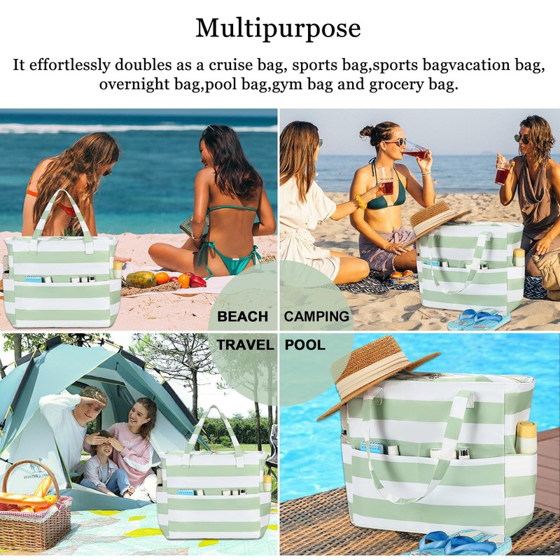 Ayicheyl Large Beach Bag with Zip, Swimming Bag, Waterproof Shoulder