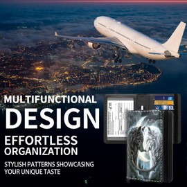 ETLKJVBL Exquisite Passport Holder for Travel Accessory, Black White Wolf Leather Passport Cover with Space for Documents and Family Photos, Travel Passport Wallet for Women and Men Pattern Design