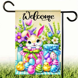 BlissYard Spring Welcome Garden Flag 12x18 Inch Double Sided Bunny Easter Egg Decorative Flag Mason Jar Easter Garden Flag Floral Mason Jar for Outside Small Holiday Yard Flag