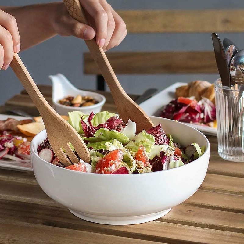 DOWAN DOWAN Serving Bowls, Large Salad Bowls, 9.5" White Ceramic