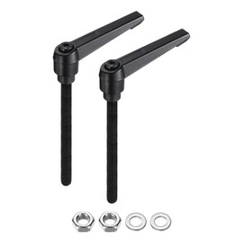 sourcing map 2pcs Lever Adjustable Handles M8 x 80mm Metric Male Thread with Nuts Washers, Level Clamping Handle Set Hand Stud Knobs Rotating Screw Handles Bolts with Locking Lever, Black