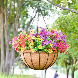 Hanging Planters for Outdoor Plants 4 Pack 12 inch Metal Hanging Flower Basket with Coco Coir Liner Wire Plant Holder Watering Flower Baskets Pot Hanger Garden Decoration for Indoor Outdoor(XGL)