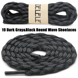 DELELE 2 Pair Round Wave Shape Non Slip Heavy Duty and Durable Outdoor Climbing Shoelaces Dark Gray&Black Hiking Shoe Laces Shoestrings-51 inch