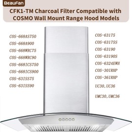 Beaufan 4 Pack CFK1-TM Charcoal Filter Replacement for Cosmo Range Hoods UMC30, UC30, UMC36, UC36, Also Fit Tieasy USGDCF-G, JOEAONZ YYCF02 & FIREGAS CC170 Models, 4 Piece Sufficient for 2 Changes