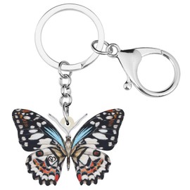 Llavero de metal esmaltado, diseño de mariposa, anillos para mujeres y niñas, Negro, 41mm x 54mm