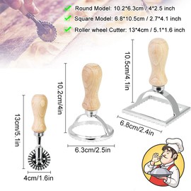 BUENTYA Set of 3 Ravioli Cookie Cutter Set with Dumpling Maker and Dough Wheel, Ravioli Shaper Set, Ravioli Cutter Stainless Steel Ravioli Stamp, Wooden Handle, Ravioli Shaper for Dumplings, Pasta