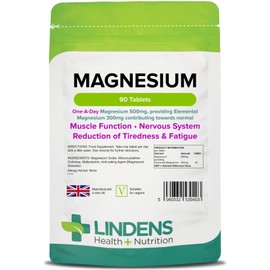 Lindens 500mg Magnesium Tablets | 90s 1-a-Day | UK Made | Tiredness, Muscle Function, Energy, Bones, Teeth, Nervous System | Letterbox Friendly | Vegan