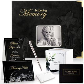 molekaus Embossed Funeral Guest Book for Memorial Service, Celebration of Life Guest Book Set for Funeral Sign in with Guest Book 8X10in,50 Memory Cards,2 Table Signs, a Card Box, and a Silver Pen