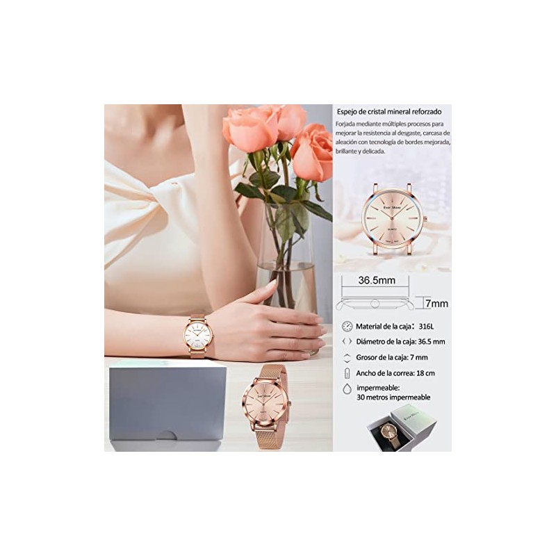 Reloj para Mujer, Dama, Pulseras Cuarzo con Correa de Malla