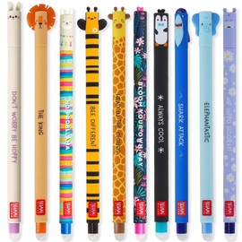 LEGAMI Set mit 10 radierbaren Gelstiften mit thermoempfindlicher Radiertinte, verschiedene Tintenfarben und Schaftdesigns, 0,7 mm Spitze