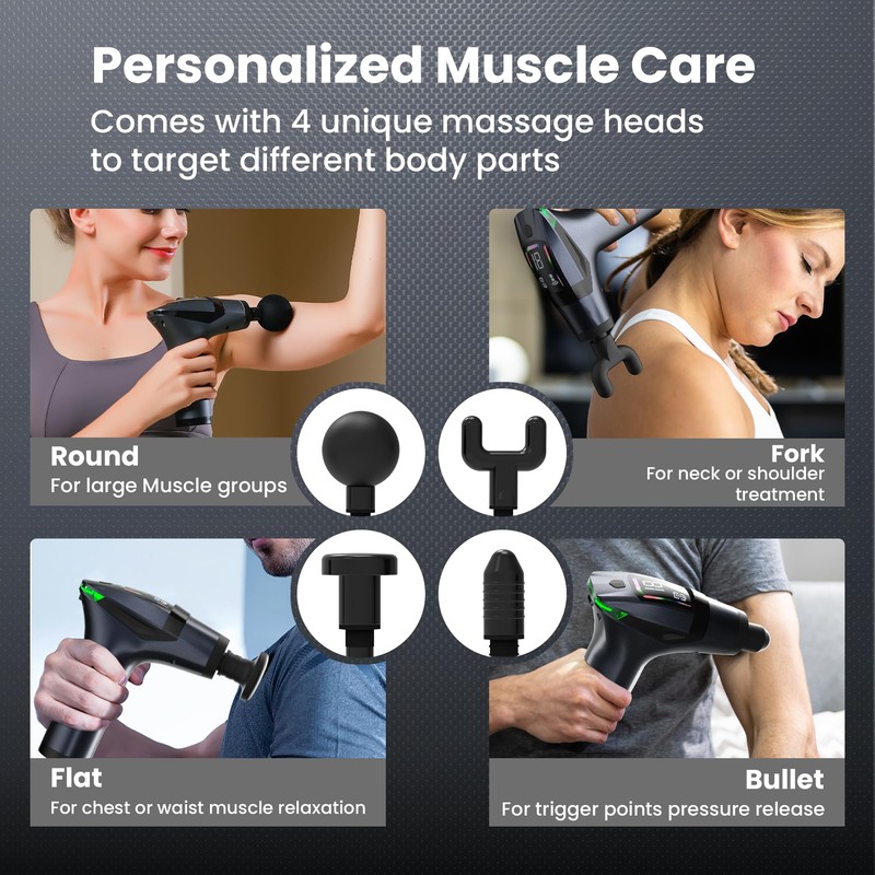 3-in-1 Percussion Massage Gun with Extension Handle, Detachable Muscle Massage