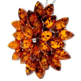Genuine Cognac Baltic Amber & Sterling Silver Unusual Pendant without Chain - 1702C