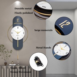 JTWALCLOCK Large Wall Clocks for Living Room Decor Modern Wood Metal Silent Decoration Wall Clock Battery Operated Non-Ticking for Kitchen Bedroom Office Home 16 inch Clock Wall Decor for Indoor House