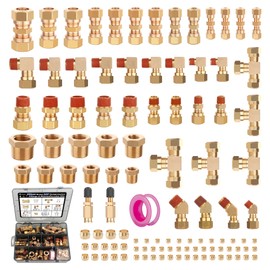 Ailbiuko 109Pcs Brass DOT Air Brake Line Fittings, 1/4" 1/8" 3/8" 1/2" 5/8" Compression Air Nylon Tubing Fitting Assortment Repair Kits for Truck or Industrial System