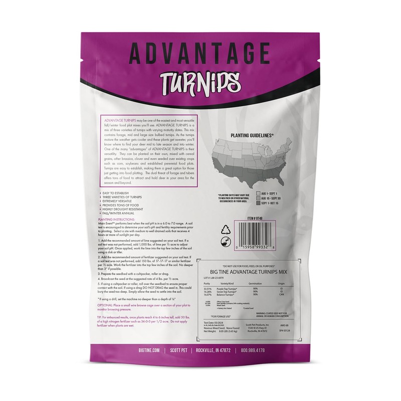 Big Tine Food Plot Mix, Advantage Turnips, 3lbs