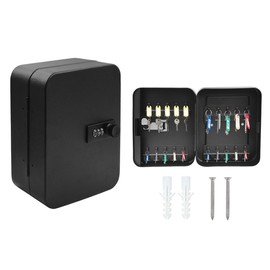Winova Key Box, Wall Mounted, Dial Lock Key Storage Box, Dustproof, Anti-Theft, Rustproof, Key Case with Key Holder, Office, Warehouse, Entryway, Home Use, Black, Holds 20 Pieces