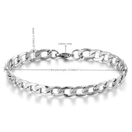 BIYONGDE Figaro Link Chain Bracelet Thin Stainless Steel Striped Curb Chain Cuban Chain Link Chain Bangle Bracelet, Mens Womens, Cassic,Chain length 21CM
