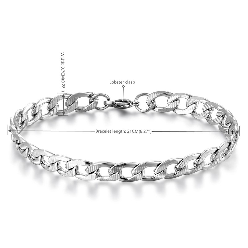 BIYONGDE Figaro Link Chain Bracelet Thin Stainless Steel Striped Curb