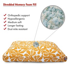 Majestic Pet Rectangle Shredded Memory Foam Dog Bed Washable – Non Slip Comfy Pet Bed – Dog Crate Bed with Removable Washable Cover – Dog Kennel Bed - 35x29 M - Plantation - Yellow