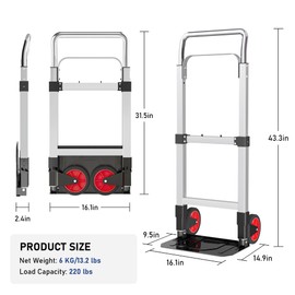 Folding Hand Truck, Dolly Cart with Wheels Foldable, 220LBS Hand Truck for Shopping, Home, Office Moving