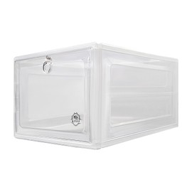 KTJJ Shoe Box Plastic Organizer with Magnetic Door, Stackable, Transparent, Set of 6. (Clear)