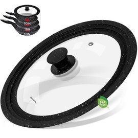 Granite-Black 10-11-12in Universal Lid for Pots,Pans,Skillets,Replacement Frying Pan Cover,Cookware Lids,Tempered Glass with Heat Resistant Silicone Rim, BPA Free,Dishwasher Safe